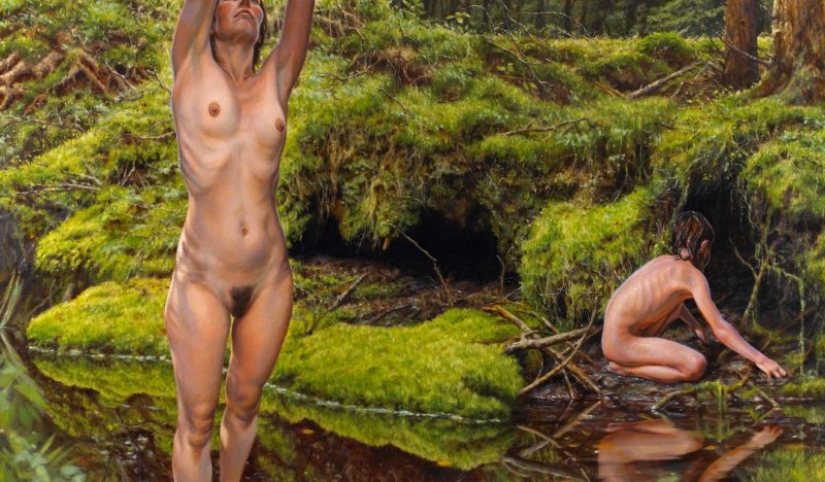 Artista Suzanne Martin y su gente desnuda de Eden