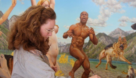 Artista Suzanne Martin y su gente desnuda de Eden