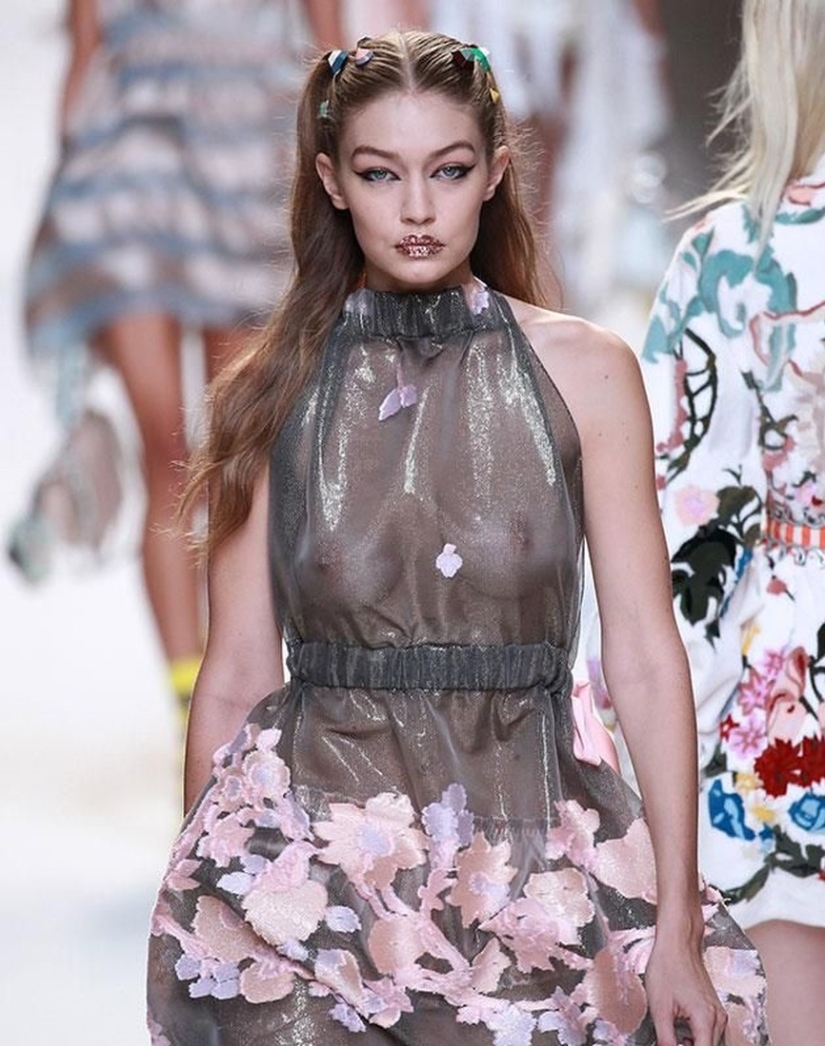 At the forefront of trends: protruding "designer" nipples under transparent outfits