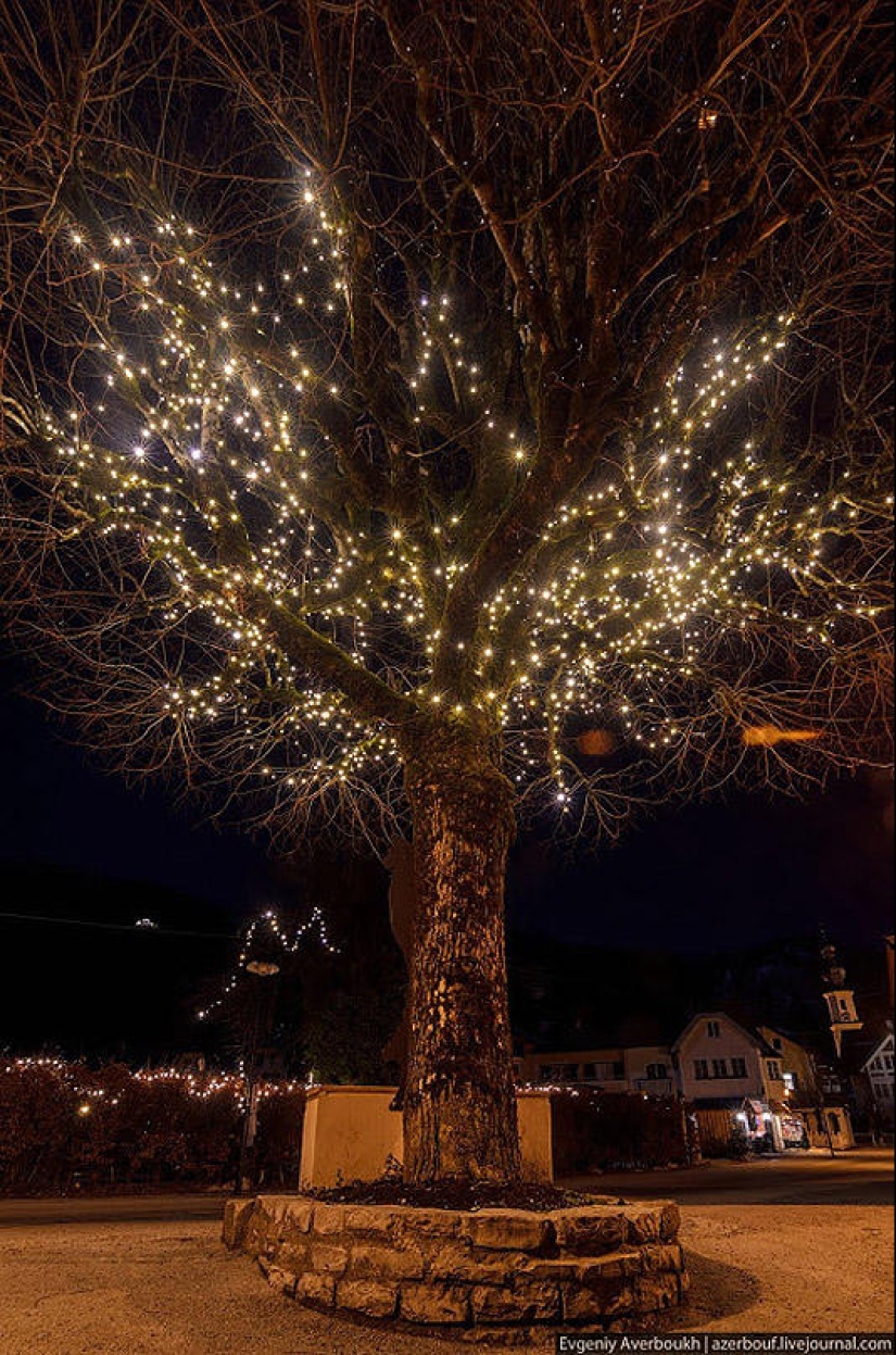Austrian Christmas story. Night lights of St. Gilgen