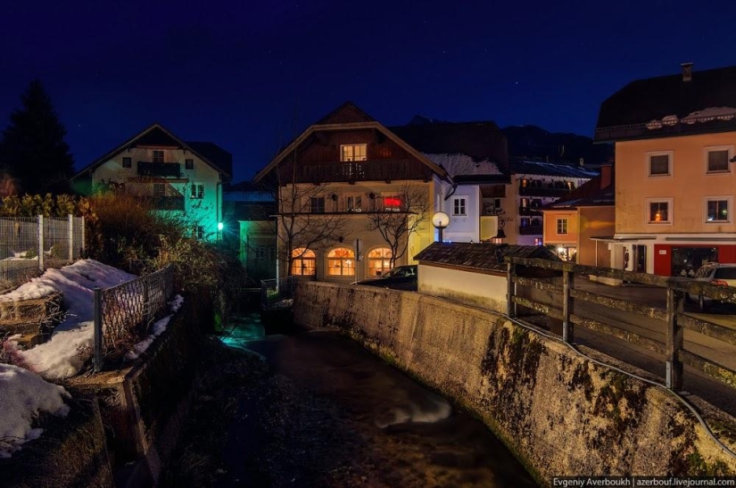 Austrian Christmas story. Night lights of St. Gilgen