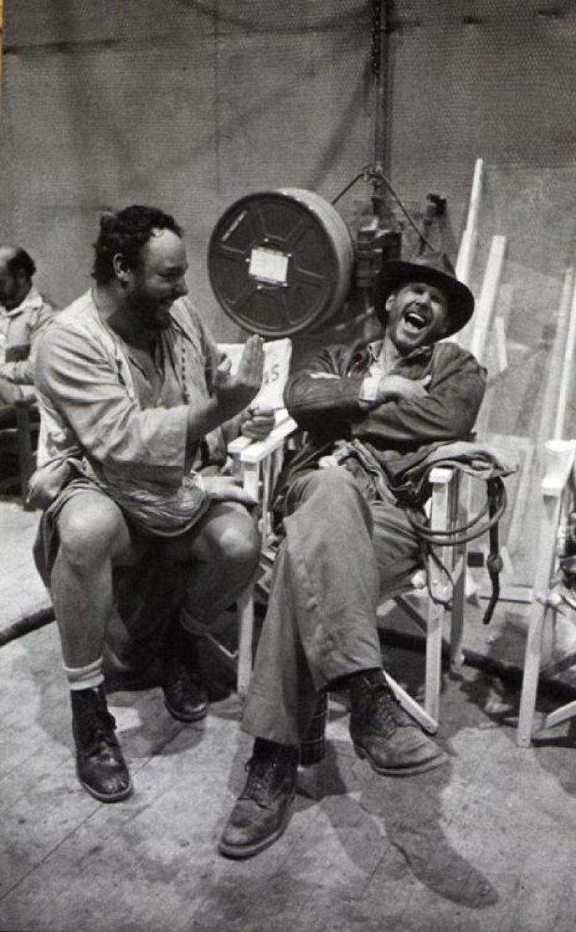 Backstage laugh between takes