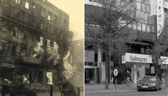 Berlin in ruins in 1945 and now. Striking image comparison