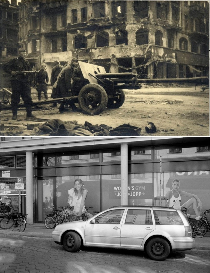 Berlin in ruins in 1945 and now. Striking image comparison