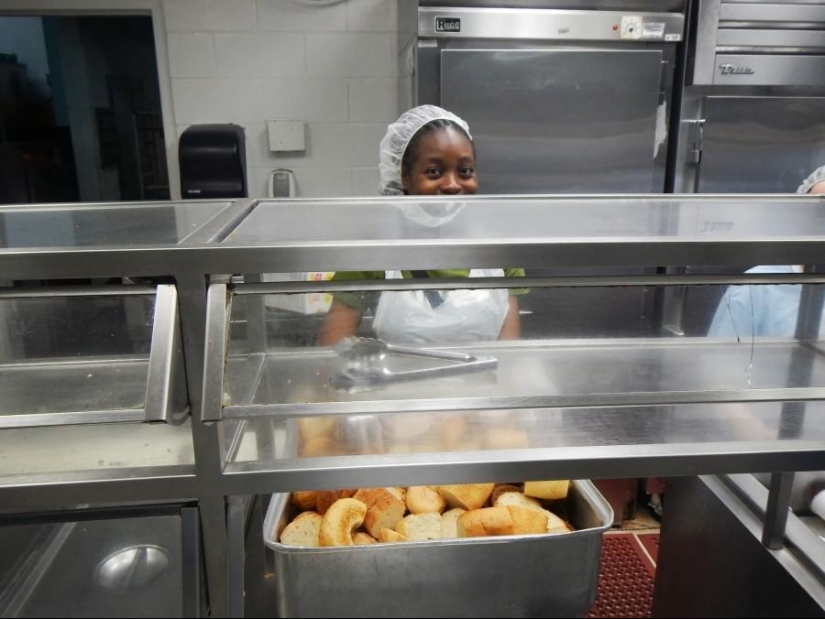 Breakfast at an American homeless shelter