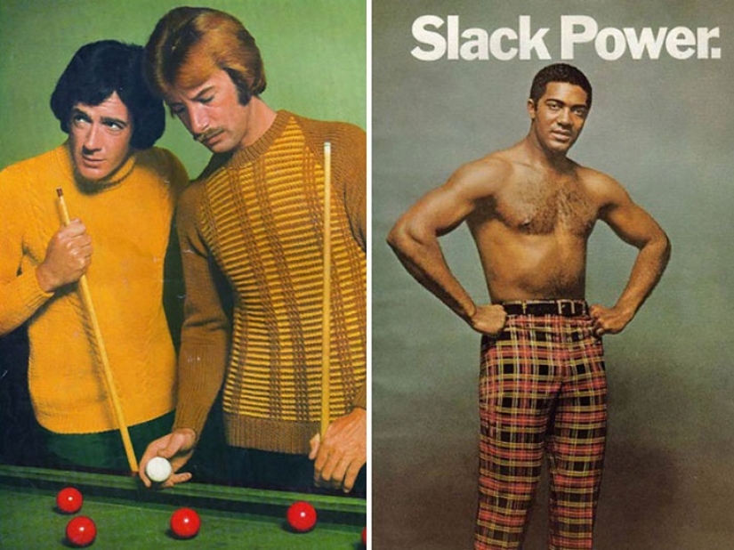 Bright color, indecent cut, daring cage and unthinkable bell-bottomed: men's fashion of the 70s