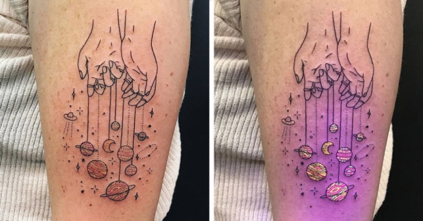 “Brilla, arde, mi estrella”: tatuajes que cambian bajo la luz ultravioleta