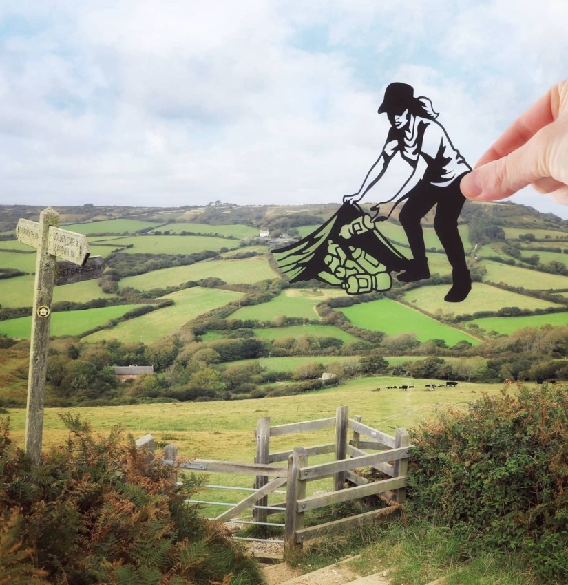 British photographer modifies famous landmarks with paper and scissors
