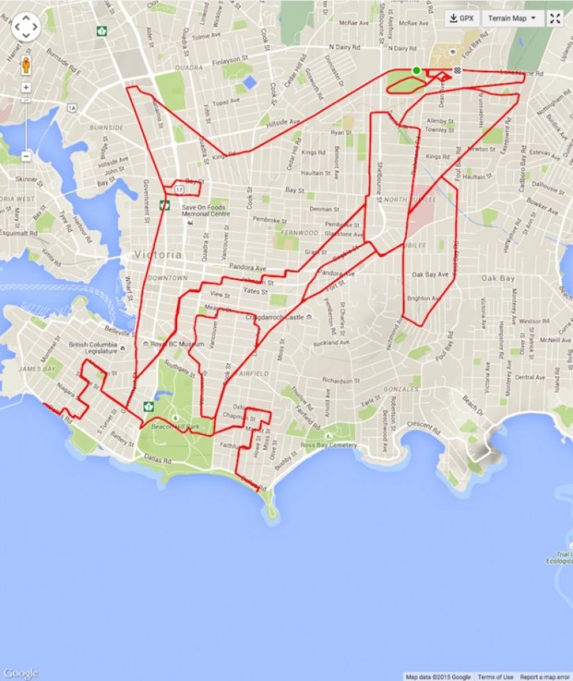 Canadian Cyclist draws GPS pictures on maps