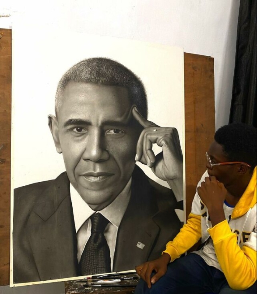 Charcoal portraits of hyperrealist Major Olajide