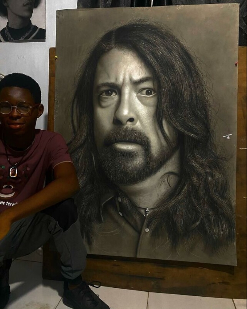 Charcoal portraits of hyperrealist Major Olajide