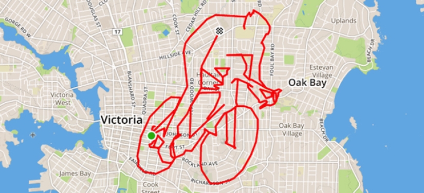 Ciclista canadiense dibuja imágenes de GPS en mapas