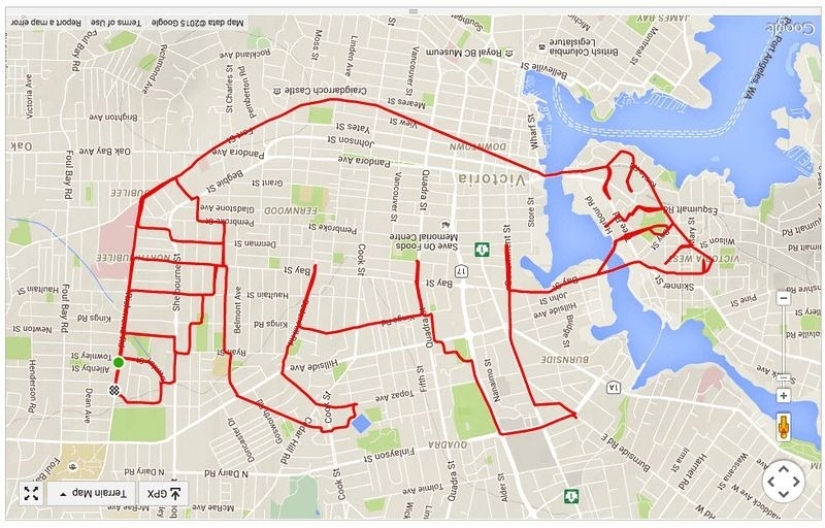 Ciclista canadiense dibuja imágenes de GPS en mapas