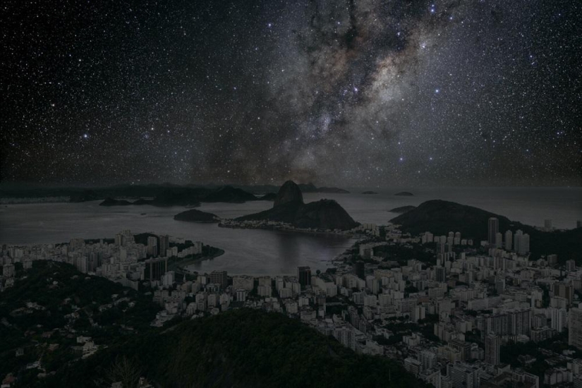 Cielo estrellado sobre las ciudades más grandes del mundo