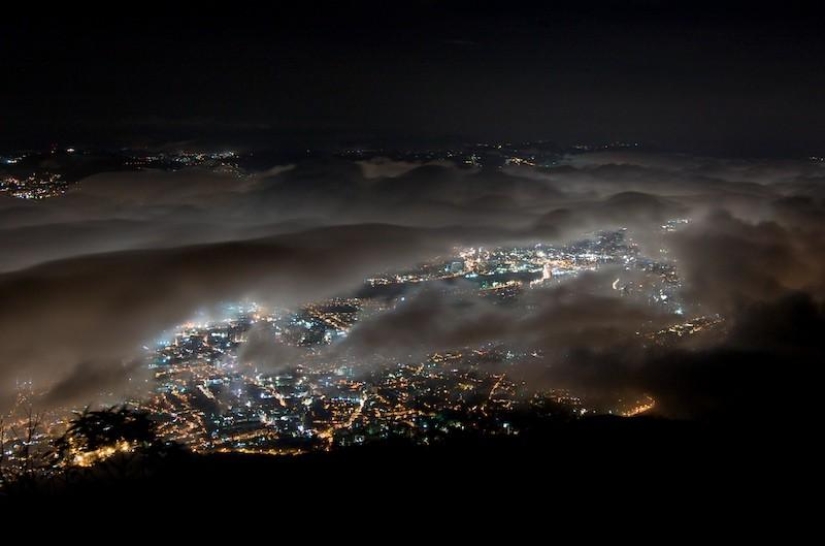 Cities shrouded in mist