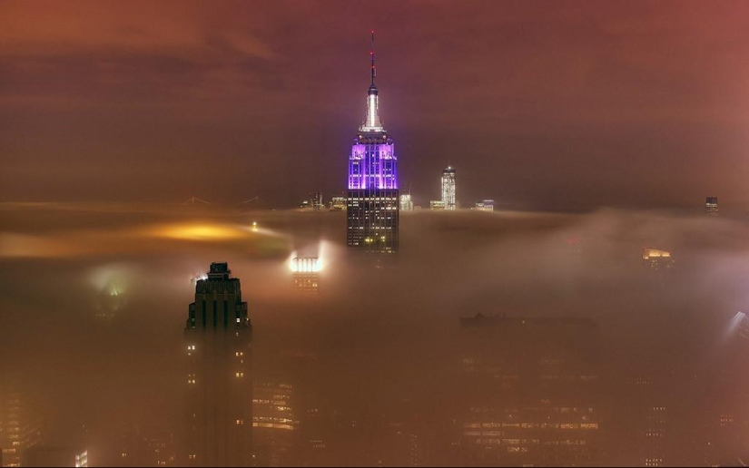 Cities shrouded in mist