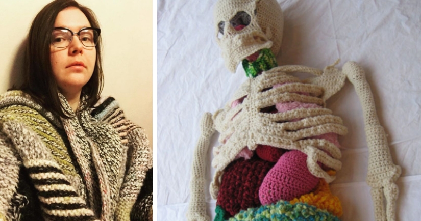 Crazy pens: a Canadian craftswoman has knitted an accurate anatomical model of a human skeleton
