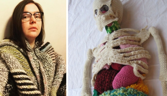 Crazy pens: a Canadian craftswoman has knitted an accurate anatomical model of a human skeleton