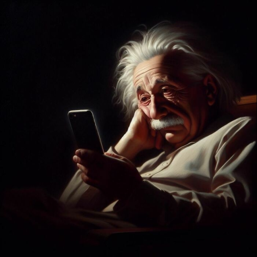 Creé imágenes de las personas más influyentes de la historia, mirando fijamente sus teléfonos inteligentes