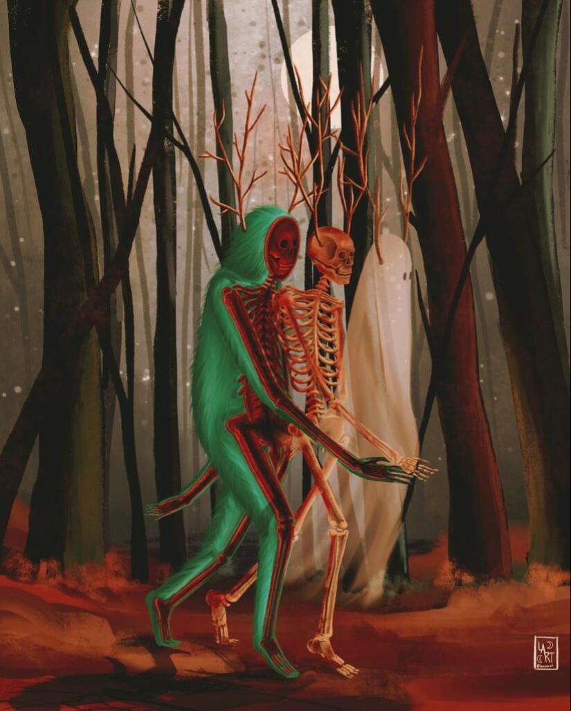 Criaturas ctónicas del bosque ilustradas por Luna Ana