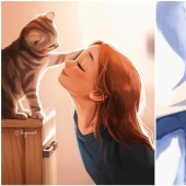 Cute drawings of a girl under the nickname Peijin about how animals improve our lives