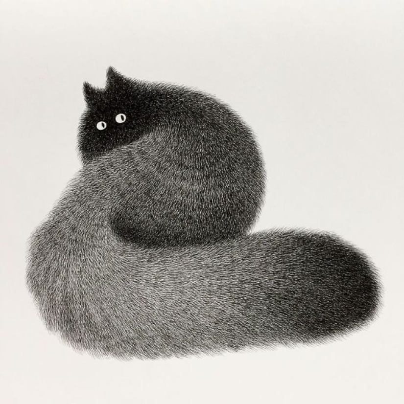 Cute fluffiness: charming cats drawn with a gel pen