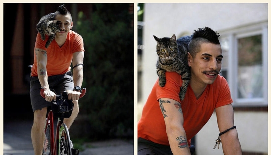 Cyclist and his cat