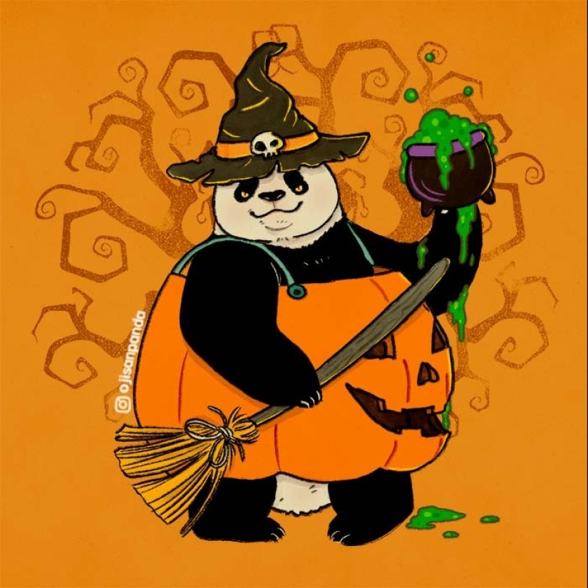 Dibujo ilustraciones de pandas, aquí está la edición de Halloween