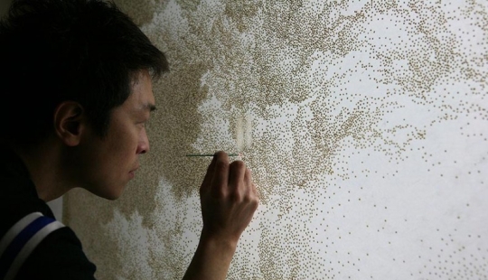 Dot art: artist burns paper with incense sticks to create incredible paintings