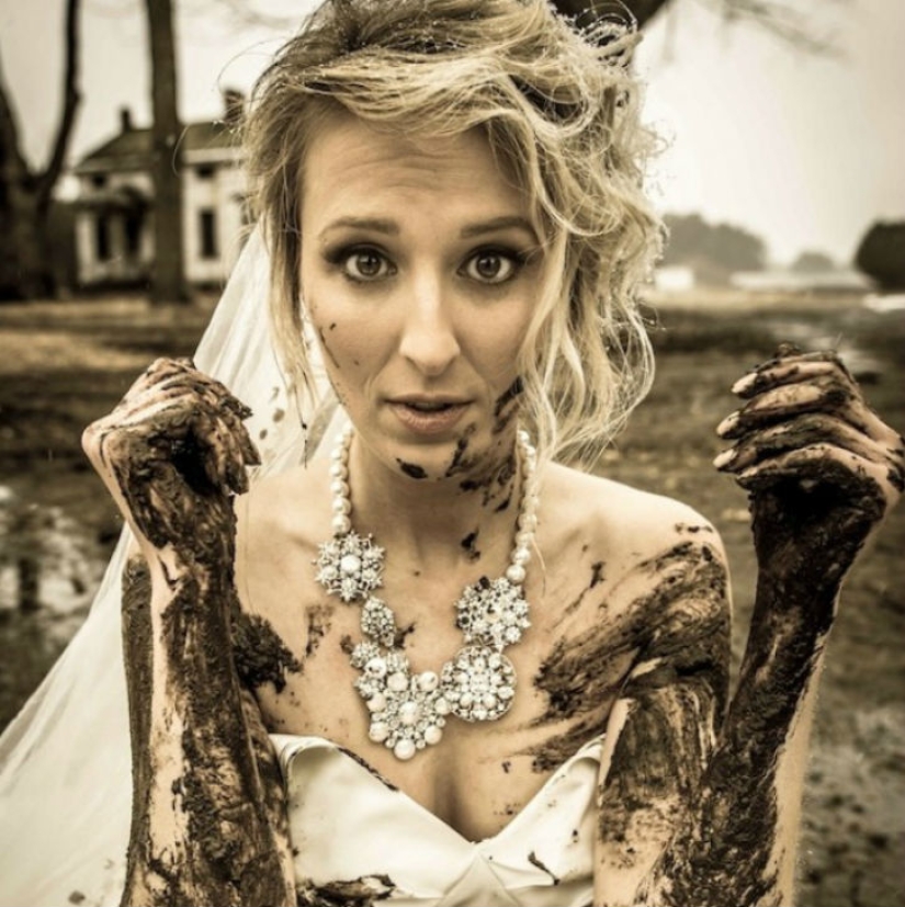 Dress in the trash - freaky wedding photography trend