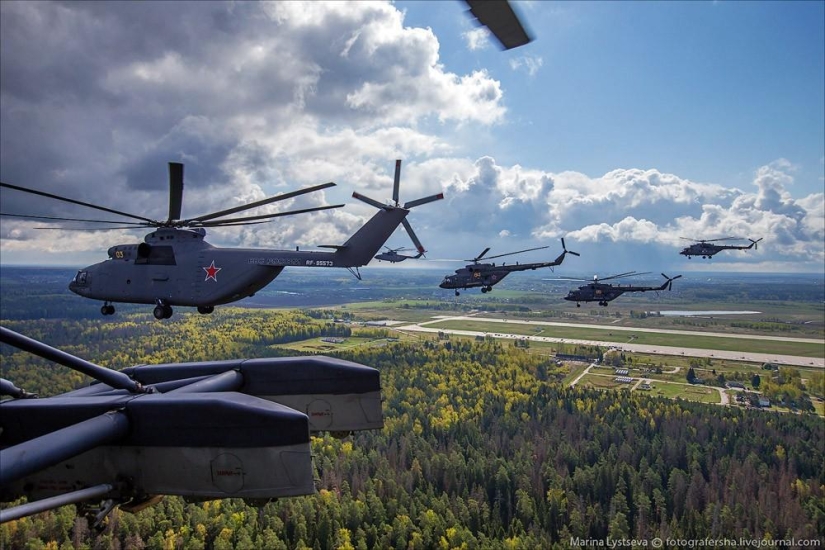 Dress rehearsal for the Victory Parade and Moscow from a helicopter