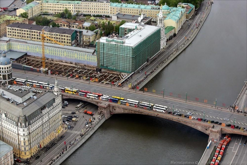 Dress rehearsal for the Victory Parade and Moscow from a helicopter