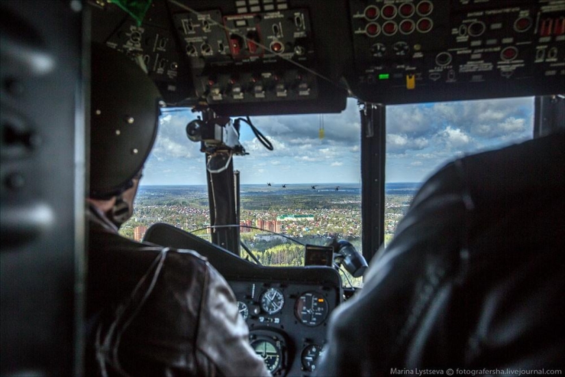 Dress rehearsal for the Victory Parade and Moscow from a helicopter