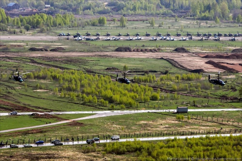 Dress rehearsal for the Victory Parade and Moscow from a helicopter