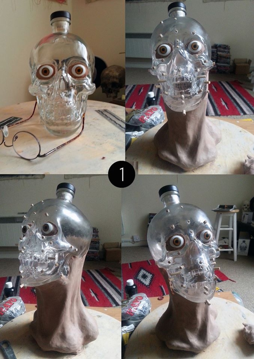 El criminólogo compró vodka en forma de calavera de vidrio y decidió restaurar su rostro