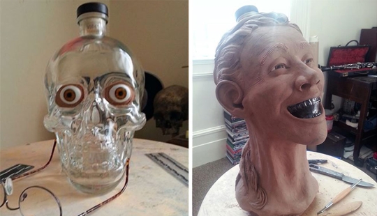 El criminólogo compró vodka en forma de una calavera de vidrio y decidió restaurar su cara