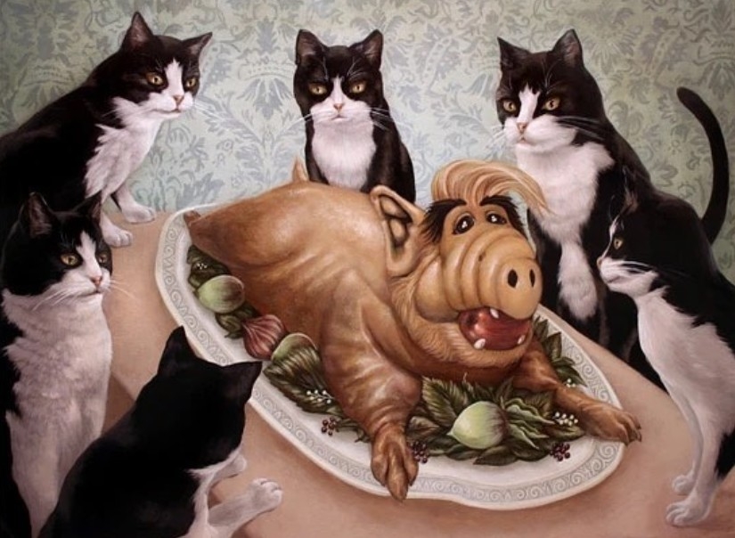 El genio irónico del surrealismo post-pop Casey Weldon y sus gatos