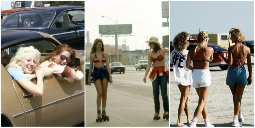 El joven Americano de las mujeres en las playas de Texas en la década de los 80