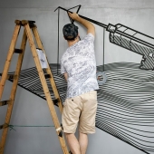 Electrical tape instead of paint. Beautiful street art from improvised materials