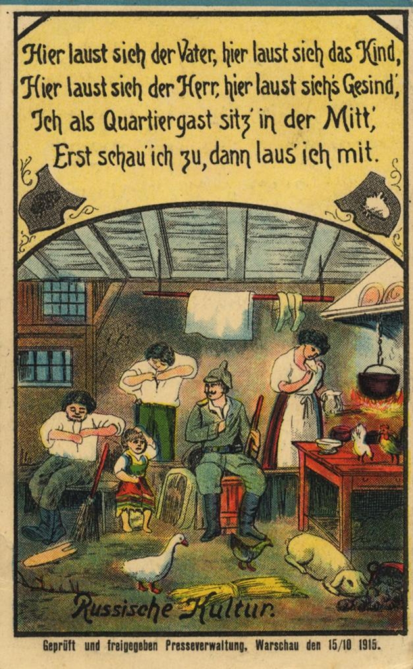 "En lugar de cultura, hay piojos."Postales antirrusas de la Primera Guerra Mundial