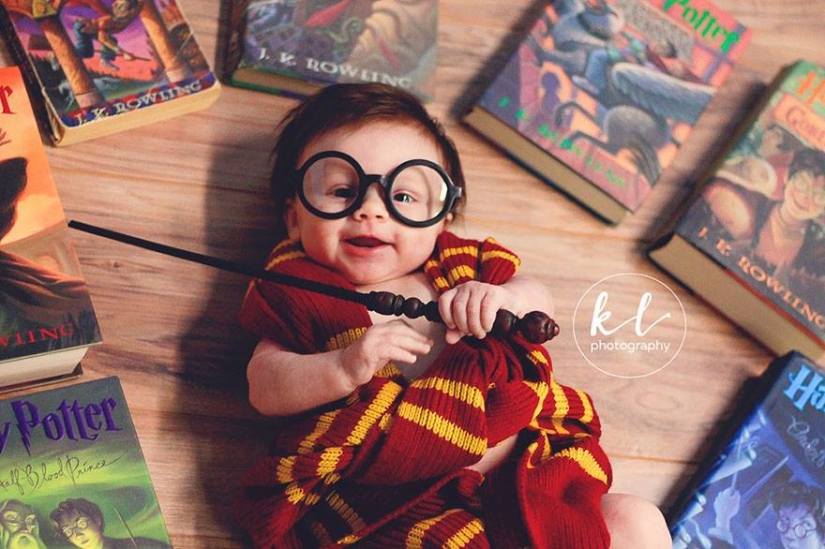 Encantadora sesión de fotos de un bebé en la imagen de Harry Potter