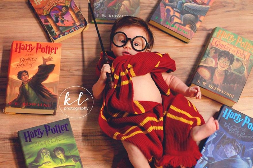 Encantadora sesión de fotos de un bebé en la imagen de Harry Potter