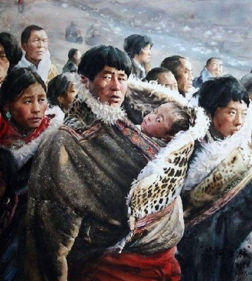 Fabuloso Tíbet en acuarelas realistas por Liu Yunshen