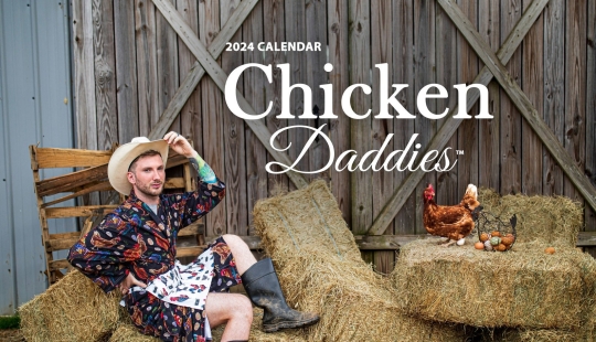 Farmers and their chickens in the Chicken Daddies 2024 calendar