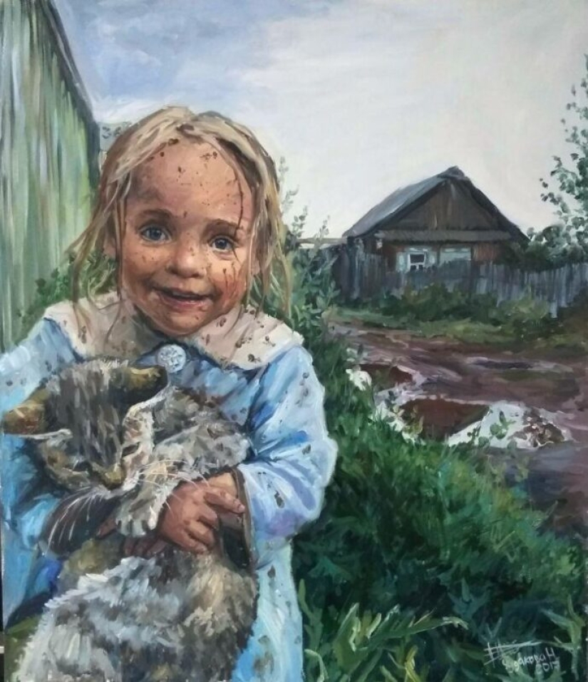 Felicidad humana simple en las pinturas de Nastasia Chudakova
