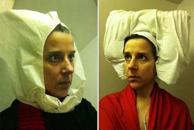 Flemish portraits of the XV century, "recreated" in the airplane toilet