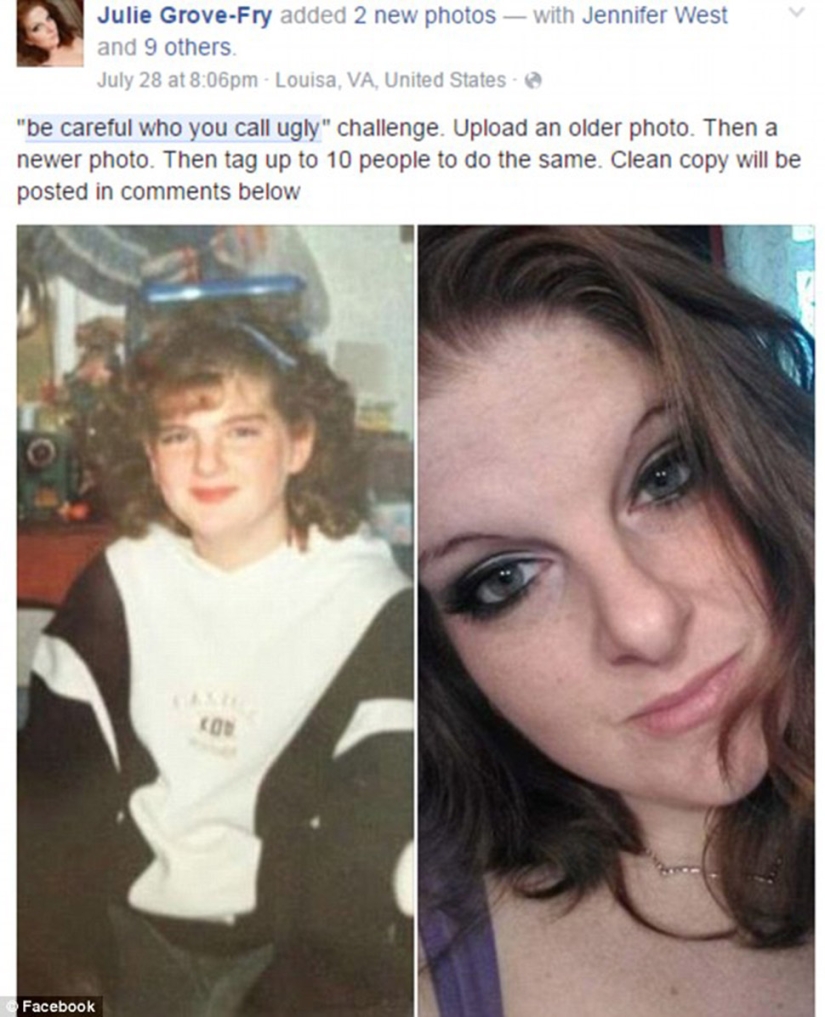 Former "ugly ducklings" share photos before and after as part of a flash mob on Facebook