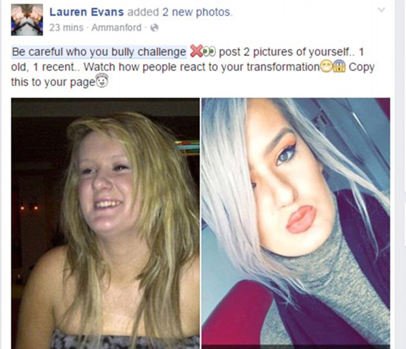 Former "ugly ducklings" share photos before and after as part of a flash mob on Facebook