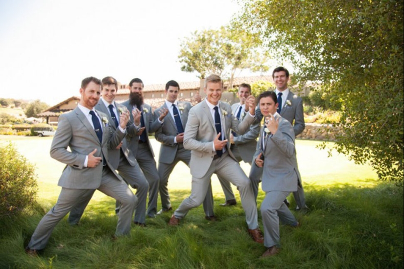 Friends of the groom, without whom the wedding photo shoot would be the most boring event