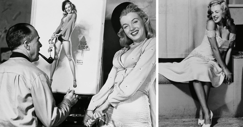 Future sex symbol Marilyn Monroe posing for pinup artist Earl Moran in the late 40‑ies